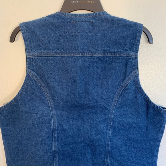 Wrangler Denim Vest Womens L/XL Blue V Neck Button Front Pockets Western Vintage - Picture 11 of 12